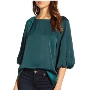 Bobeau Emerald Bubble Sleeve Dressy Top